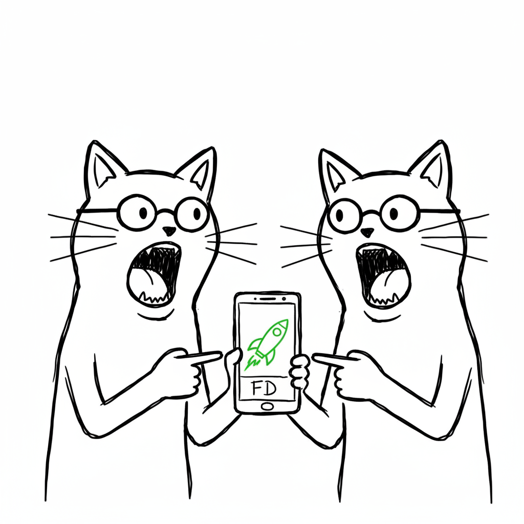 two degen cats pointing at an FD printing